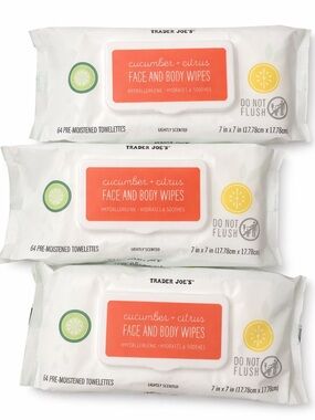 Trader Joe's Cucumber + Citrus Face and Body Wipes - Pack of 3